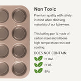 HAPPIELS Non Toxic Nonstick 12 Cup Muffin Pan | PFOA BPA free Nontoxic Cupcake Tin | Best Non Stick Muffin Pans | Muffin tins | Cupcakes Tray | Carbon Steel Bakeware Mold Trays HAPPIELS