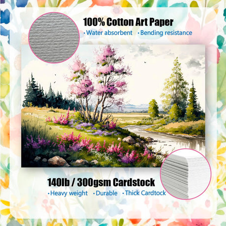 50 Pack Heavyweight Cotton Watercolor Cards with Envelopes, 4 x 6 Inch, Perfect for Painting or Card Making, Ideal for Christmas and Birthday Gifts ANSSDO