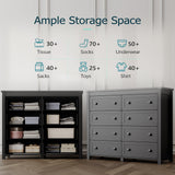 Dresser for Bedroom with 8 Drawers, Farmhouse Wood Chest of Drawers, Wide TV Stand Closet Storage Furniture with Metal Handle, Modern Clothes Organizer for Hallway, Living Room, Entryway, Black Xixini