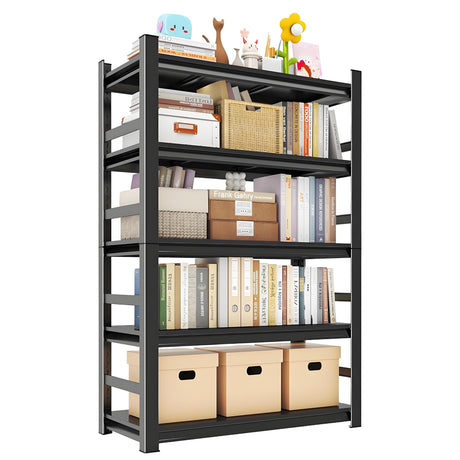 Book Shelf, 78 Tall Bookcase, 5-Tier Large Bookshelves, Metal Shelf for Books, Adjustable Book Shelves for Living Room, Display Shelf for CDs/Books/Movies, 47.24" W*18" D*78" H, Black BEESTMUEBLE