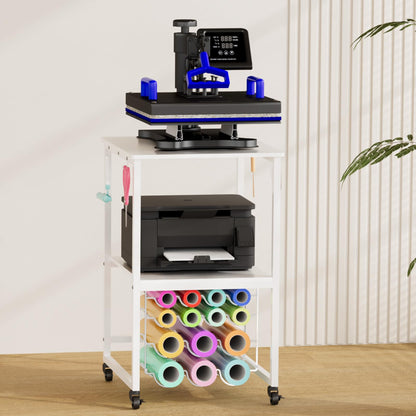 𝐂𝐫𝐚𝐟𝐢𝐭 Heat Press Table Stand—Hold 14 Vinyl Rolls, Movable Heat Press Cart for Heat Transfer Machine, Sublimation Printer, Rolling Craft Station Storage Organizer Printer Table for Home Office