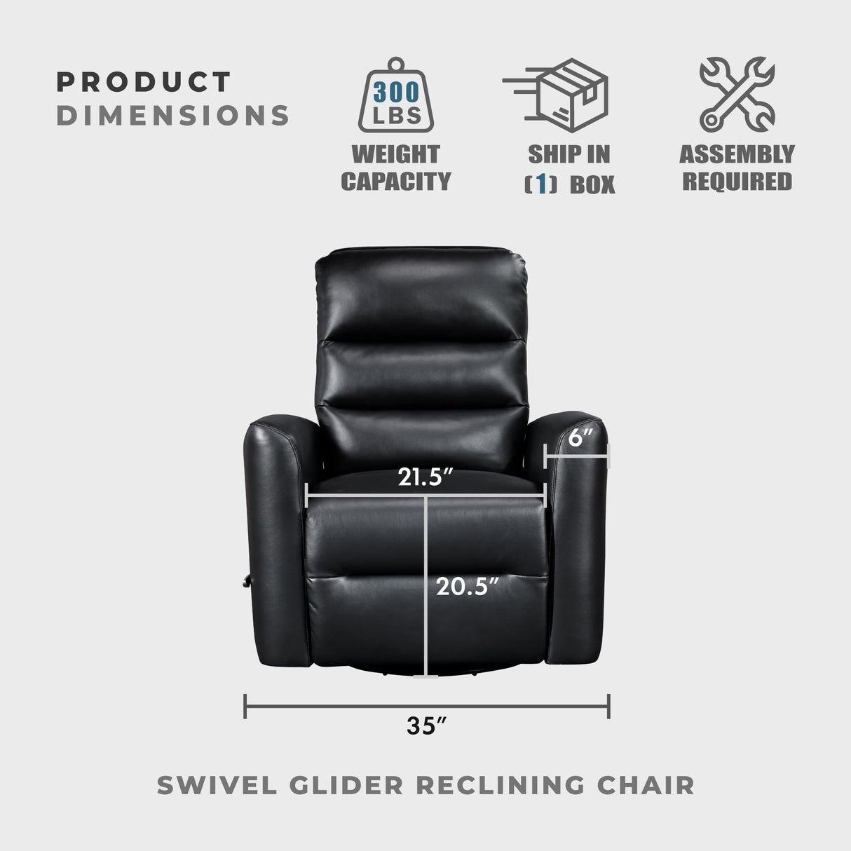 Lexicon Swivel Glider Recliner Chair, Comfy Nursery Glider, Faux Leather Recliner, Manual Reclining Chair for Living Room/Office/Apartment, Black Lexicon