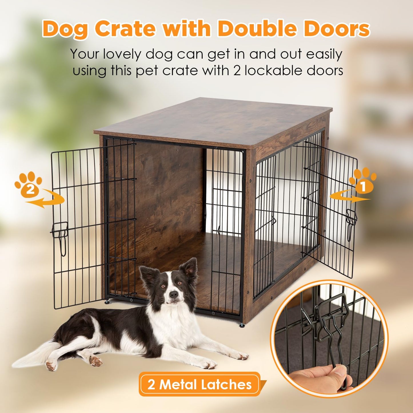 BestPet Dog Crate Furniture with Cushion, 38" Wooden Dog Crate with Double Door Modern Dog Kennel Indoor Side End Table Heavy Duty Dog Crate for Small and Medium Dogs,Brown