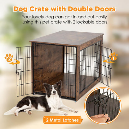 BestPet Dog Crate Furniture with Cushion, 38" Wooden Dog Crate with Double Door Modern Dog Kennel Indoor Side End Table Heavy Duty Dog Crate for Small and Medium Dogs,Brown