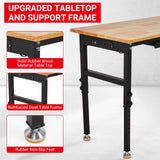 60" Adjustable Workbench with Drawer & Power Outlet,2200 Lbs Load Capacity Capacity Work Table,Heavy Duty Work Bench,Sturdy Steel Frame with Rubber Wood Table Top,for Garage,Office,Home TROPOW