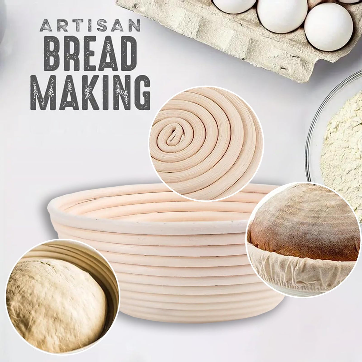 Jeensley Boxed Sourdough Bread Proofing Baskets with 2025 Brochure Banneton Set of 2, Round & Oval Shape Bowls with Liners, Handmade from Quality Natural Indonesian Rattan Bread Baking Supplies Jeensley