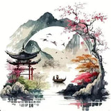 GEMFAMILY Diamond Painting Kits for Adults Beginner,5D Diamond Art Kits for Courtyard Under The Cherry Blossom, DIY Full Drill Landscape Diamond Dot Gem Art Kits for Home Decor 13.8 x 13.8 Inch GEMFAMILY