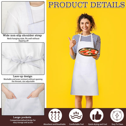 Bonuci 50 Pcs Plain Bib Aprons Bulk Kitchen Apron Unisex Painting Crafting Apron with 2 Front Pockets for Adult Chef Cooking (White)