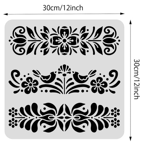 BENECREAT Plastic Folk Decorative Painting Stencil Templates, 12x12inch Floral Pattern Scandinavian Style Reusable Drawing Stencils for DIY Art Craft Wall Canvas Furniture BENECREAT