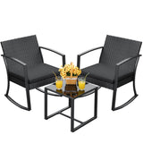 Devoko PP Patio Furniture Set 3 Piece All Weather Outdoor Rocking Chairs with Cushions and Coffee Table for Bistro Balcony Porch (Black) Devoko