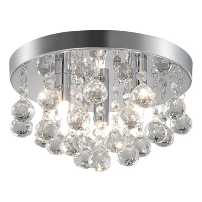 TISLYCO Modern Round Crystal Chandelier Ceiling Light,3 Light Crystal Flush Mount Small Chandelier, Silver Modern Ceiling Lamps Raindrop Chandelier Crystal Light Fixture for Bedroom, Hallway