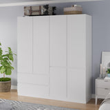Mekminop Armoire Wardrobe Closet with Doors and Drawers, 4 Door 2 Drawers White Bedroom Armoires Wooden Wardrobe Storage Cabinet 20.39" D x 63" W x 78.74" H Mekminop
