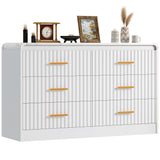 YITAHOME 6-Drawer Dresser with Built-in Power Outlet, Wood TV Stand with 6 Large Drawers and Bar Handles, White Dresser Chest of Drawers for Living Room, Hallway, Entryway YITAHOME