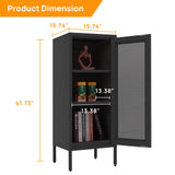 Slim Metal Storage Cabinet with Mesh Doors - 42'' Tall Narrow Organizer Tower, Compact Freestanding Cabinet, Versatile Utility Storage for Home, Office, Bedroom, or Kitchen, Durable and Modern Design ALBAD