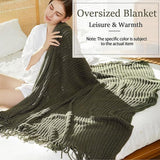 Blagic Knitted Throw Blanket for Couch Soft Farmhouse Boho Throw Blanket with Tassels Home Decorative Lightweight Throw Blankets,Dark Green Throws for Bed/Chair/Sofa, Wheat Textured, 50" W x 60" L Blagic