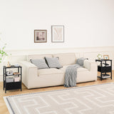 Yoobure Side Table with Storage, LED Night Stand with Charging Station, End Tables Living Room, Nightstand for Bedroom with Adjustable Fabric Drawer, 3-Tier Wood Bedside Table, Black Yoobure