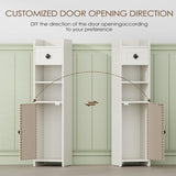 BEWISHOME Bathroom Storage Cabinet, Small Corner Floor Cabinet, Narrow Bathroom Organizers and Storage with Drawer for Small Spaces, 7.9 x 7.9 x 31.5 Inches Antique White YYG05W BEWISHOME