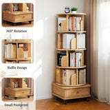 Merax Rotating Bookcase,360°Display Round Spinning 5 Tier Bookshelf with Wheels, Small Space Book Case Tower for Bedroom Living Room Home Office,Wood Color Merax