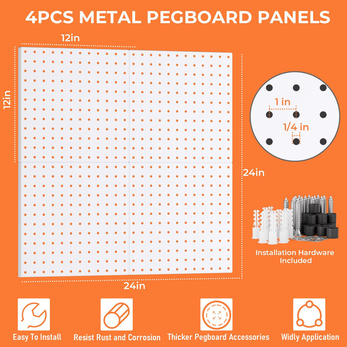 INCLY 70PCS Metal Peg Board Kit with 1/4" Pegboard Accessories, 4 Pack White Pegboard Panels, Bins, Cups and Peg Board Hooks, Paper Towel Holder, Pegboard Wall Organizer for Craft Room, Office, Sewing INCLY