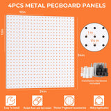 INCLY 70PCS Metal Peg Board Kit with 1/4" Pegboard Accessories, 4 Pack White Pegboard Panels, Bins, Cups and Peg Board Hooks, Paper Towel Holder, Pegboard Wall Organizer for Craft Room, Office, Sewing INCLY