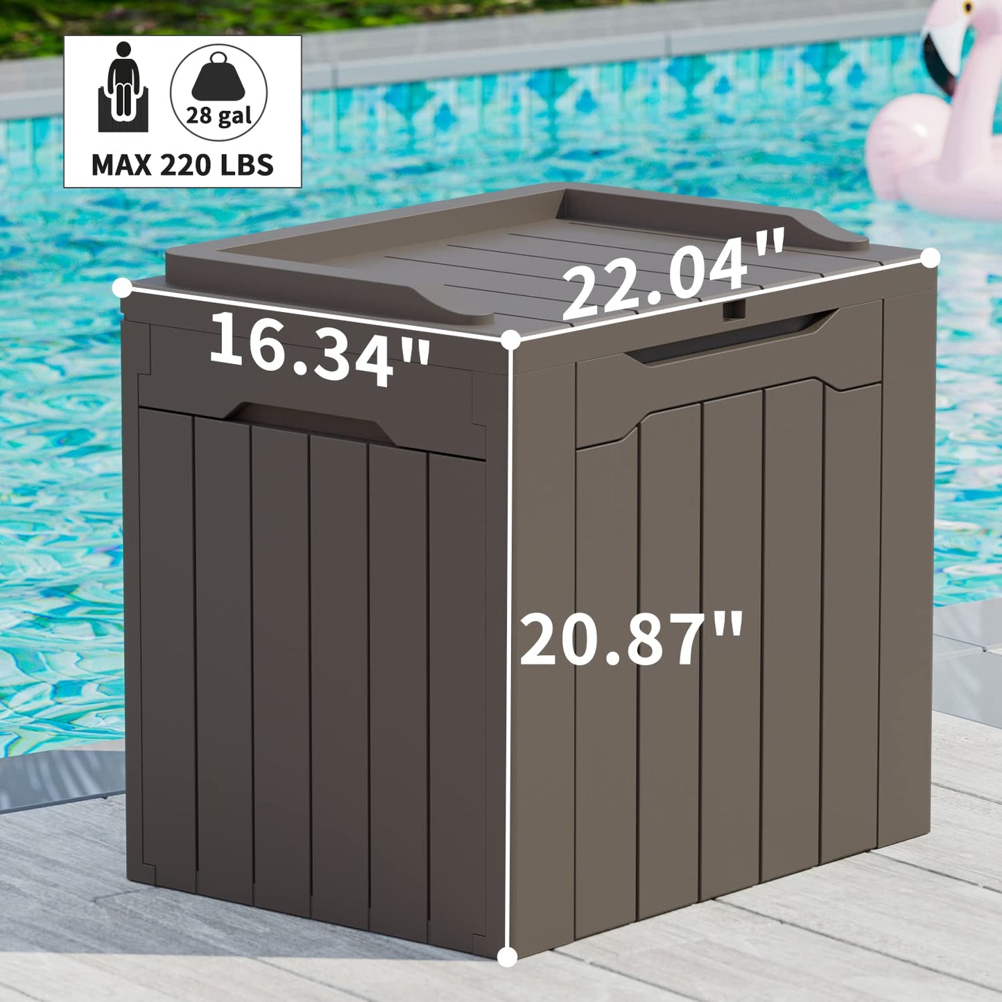 Greesum 31 Gallon Resin Deck Box Large Outdoor Storage for Patio Furniture, Garden Tools, Pool Supplies, Weatherproof and UV Resistant, Lockable, Dark Black