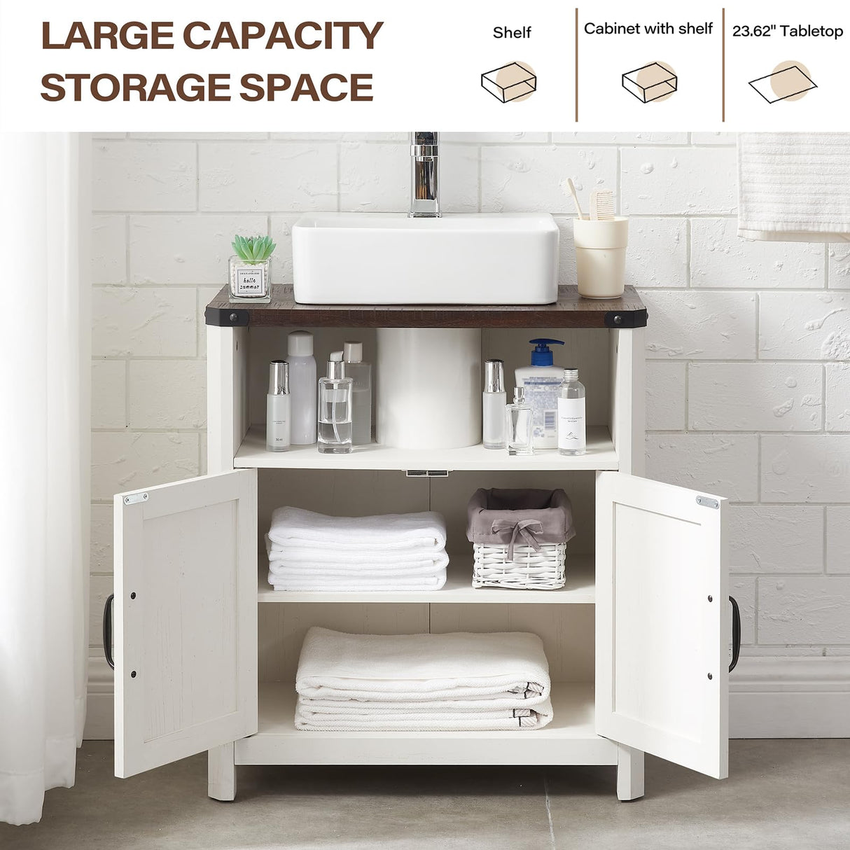 Minifeel Bathroom Floor Cabinet, Farmhouse Bathroom Storage Cabinet, Adjustable Shelf, Barn Doors, Cabinet for Bathroom, Kitchen, Living Room (Antique White) Minifeel