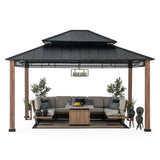 Sunjoy Roberts Outdoor Patio 13 x 15 ft. Black Steel Frame Hardtop Gazebo with 2-Tier Rust-Resistant Steel Roof by SummerCove SummerCove