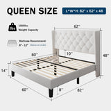 GalnFu Queen Size Bed Frame with Button Tufted Headboard, Upholstered Platform Bed Frame with UnderBed Storage, Wooden Slats Supports, Noise Free, No Box Spring Needed, Easy Assembly, White GalnFu