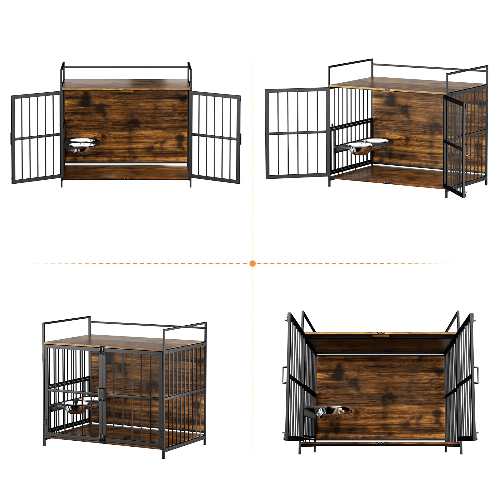 ROOMTEC Dog Crate Furniture-Style Cages for Large Dogs Indoor Heavy Duty Super Sturdy Dog Kennels with 2 Stainless Steel Bowls (48Inch = Int.dims: 46" W x 29" D x 35.5" H) - WoodArtSupply