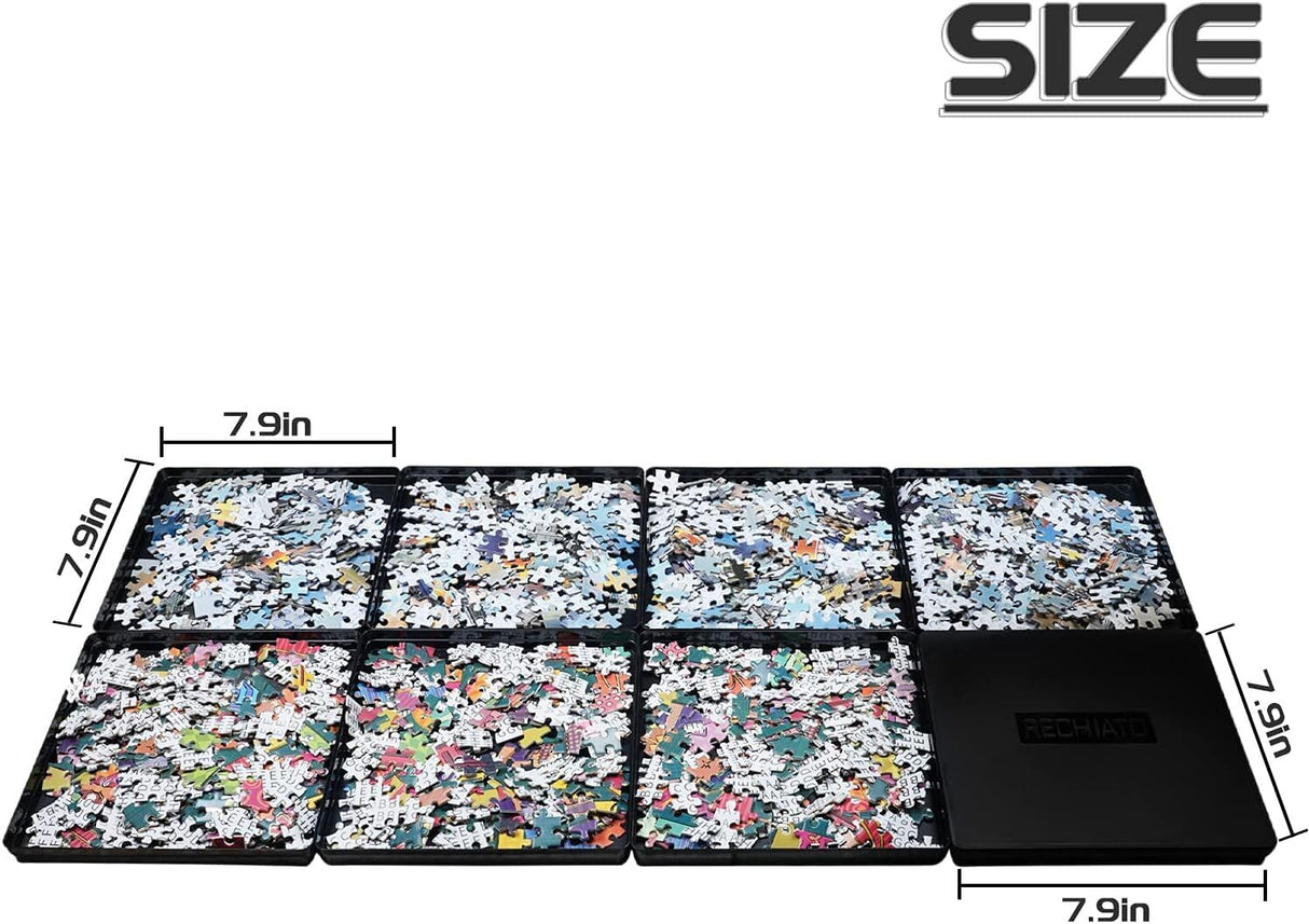 8 Sorting Trays for Jigsaw Puzzles - Fit Up to 2000 Pieces, 8"X8" Accessories, Stacking Trays - Gift for Puzzlers (Black) WISHDIAM