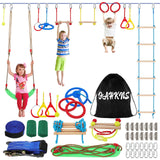 Ninja Warrior Kids Obstacle Course - 55 FT Durable Slackline with 8 Obstacles - Fun and Challenging Outdoor Course for Active Kids 3+ Years Old FAHKNS