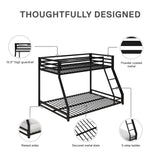 DHP Miles Low Metal Bunk Bed Frame for Kids, With Built-in Ladder, High Guardrail and Metal Slats, Floor Bed Bottom Bunk, No Boxspring Required, For Small Spaces, Twin-Over-Full, Black DHP