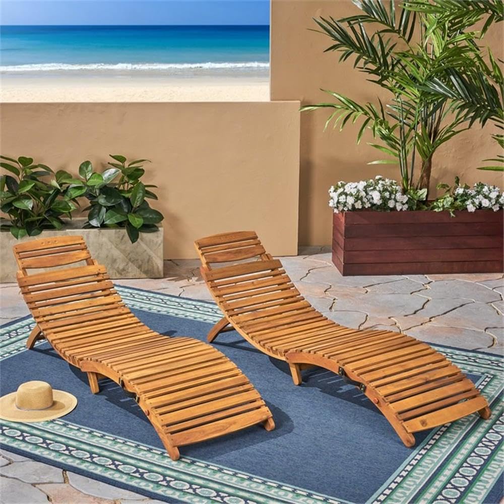 Christopher Knight Home Lahaina Wood Outdoor Chaise Lounge Set, 2-Pcs Set, Natural Yellow