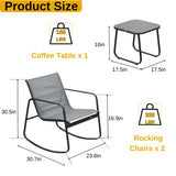 DWVO Gray 3-Piece Patio Bistro Set, Outdoor Textilene Furniture with 2 Rocking Chairs and Coffee Table for Backyard Lawn Garden Balcony Poolside DWVO