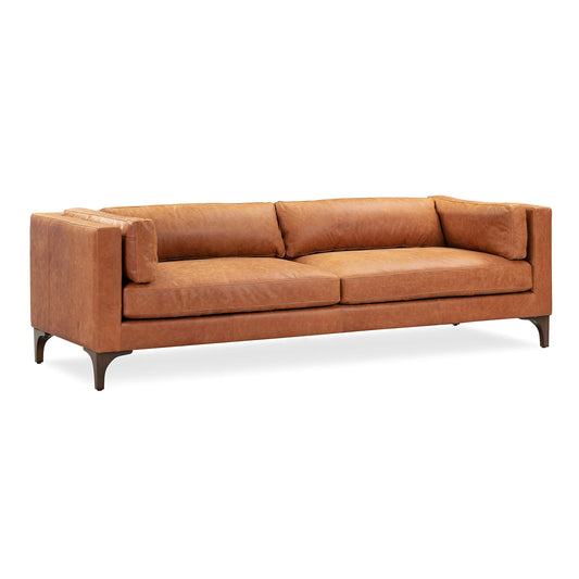 POLY & BARK Argan 93" Sofa in Full-Grain Pure-Aniline Italian Tanned Leather in Cognac Tan