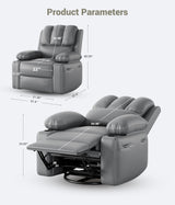 dainslef 22'' Manual Recliner Chair for Adults, PU Leather Recliner with Cup Holders and Side Pockets, Ergonomic Design for Nursery, Living Room, Bedroom, and Home Theater, Grey dainslef