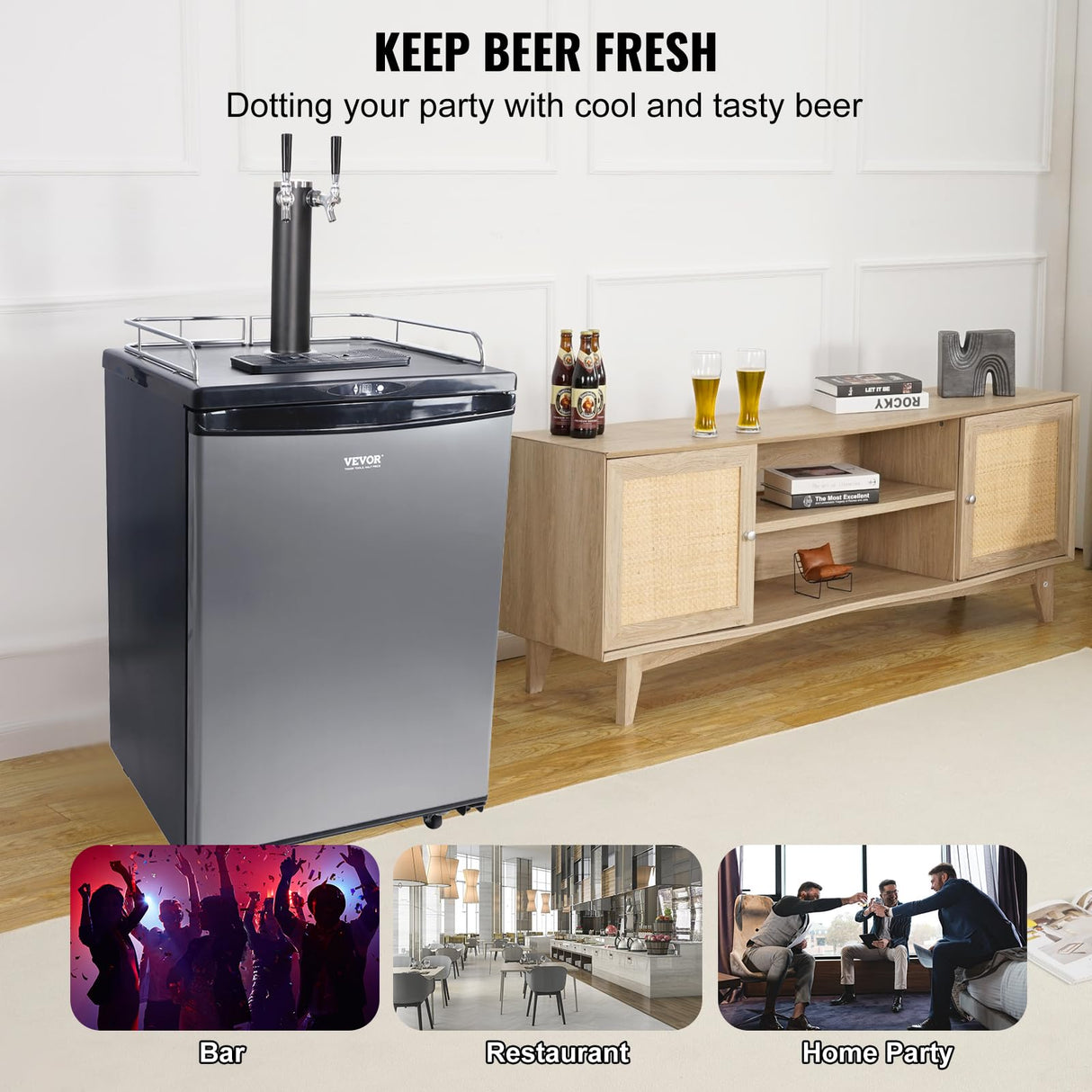 VEVOR Beer Kegerator, Single Tap Draft Beer Dispenser, Full Size Keg Refrigerator With Shelves, CO2 Cylinder, Drip Tray & Rail, 32°F- 50°F Temperature Control, Holds 1/6, 1/4, 1/2 Barrels, Black VEVOR