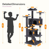 Cat Tree, 54-Inch Cat Tower for Indoor Cats with Sisal Scratching Post, Cat Play House, Large Kitty Condo, Plush Multi-Level with Climbing Ladder Aidoly