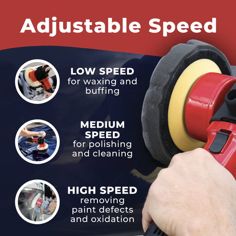 Shurhold 3101 Dual Action Random Orbital Car Boat Buffer Polisher Starter Kit with 16oz Pro Polish Wax & Sealant, 6.5” Foam Pad, Microfiber Towel, and Carrying Bag , Red Shurhold