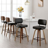Bekrvio 26" Swivel Faux Leather Bar Stools Set of 4 with Ergonomic Backrest and Walnut Bent Wood Legs Bekrvio