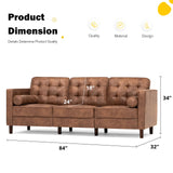 Lesofair 84" Suede Leather Sofa with 2 Soft Pillows, Tufted Modern Sofa with Sturdy Wooden Legs, 3 Seats Couch for Living Room, Office, Bedroom, Brown Lesofair