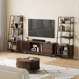 JOINICE 5-Tier Ladder Bookshelf with Cabinet,Mid Century Modern Bookshelf with Adjustable Shelf,Tall Bookshelf with Charging Station,Wood and Metal Display Rack for Living Room,Bedroom,Office,Walnut JOINICE