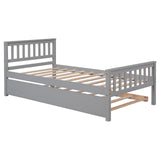PVWIIK Twin Daybed with Trundle for Kids Bedroom,Wood Platform Bed Frame with Headboard and Footboard for Small Living Space,No Box Spring Needed,Grey PVWIIK