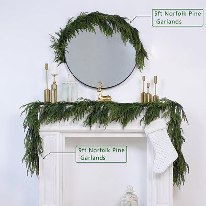 Artificial Christmas Garlands- Real Touch Norfolk Pine Garland Faux Greenery Fake Garland for Holiday, Fireplace, Mantle, Indoor Decor (1 Pcs,5 Feet)