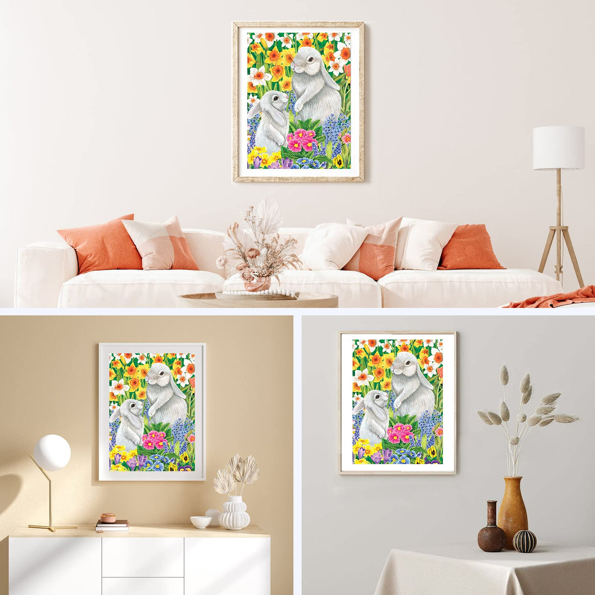 NAIMOER Easter Bunny Diamond Art Kits for Adults, Rabbit with Flowers Diamonds Art Kits, DIY 5D Full Drill Diamond Art Spring Diamond Dots Diamond Art Kits for Home Decor 30x40cm NAIMOER