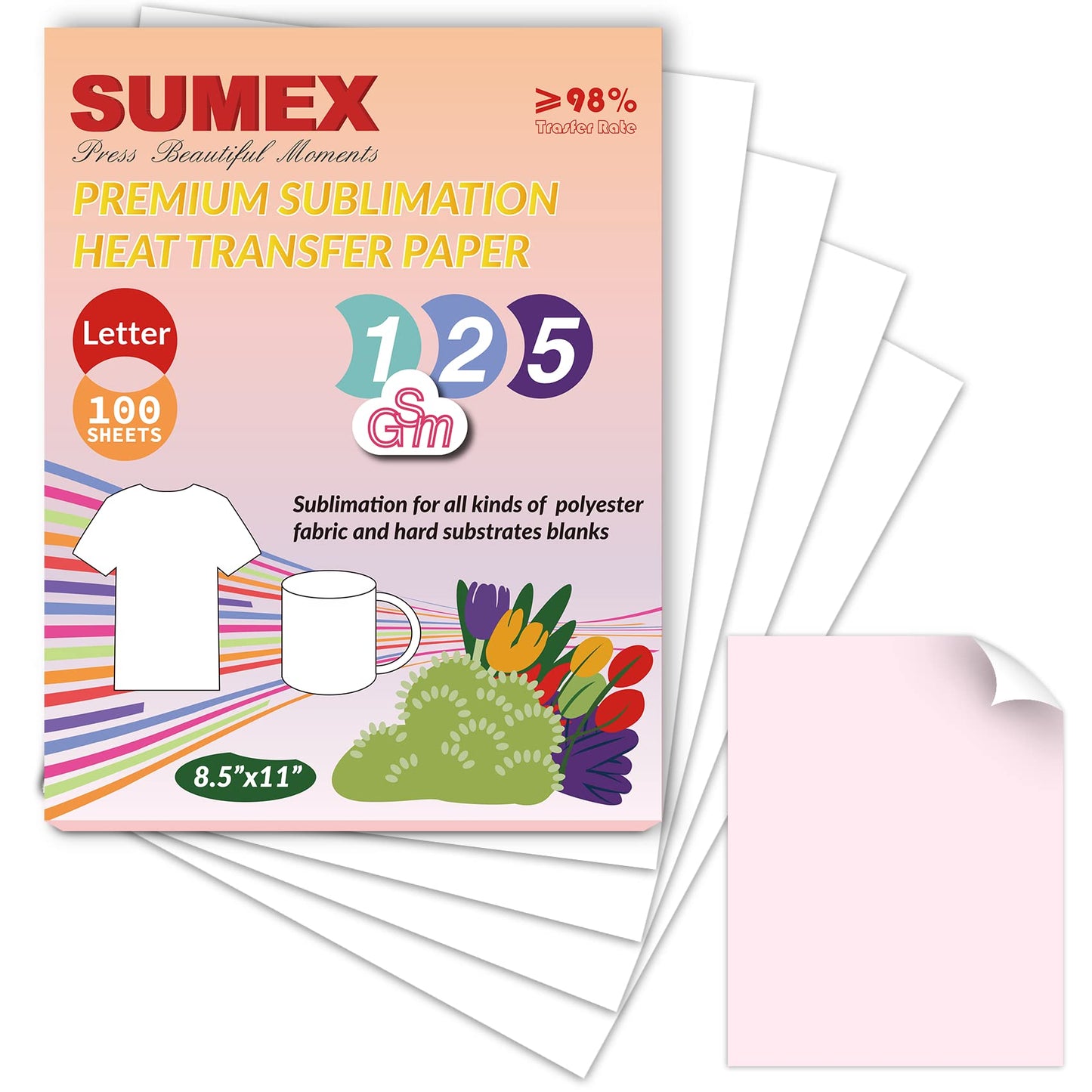 Sumex Sublimation Paper 8.5 x 11 inches Letter Size 125gsm 100 Sheets Sublimation Heat Transfer Paper Compatible with All Inkjet Printers