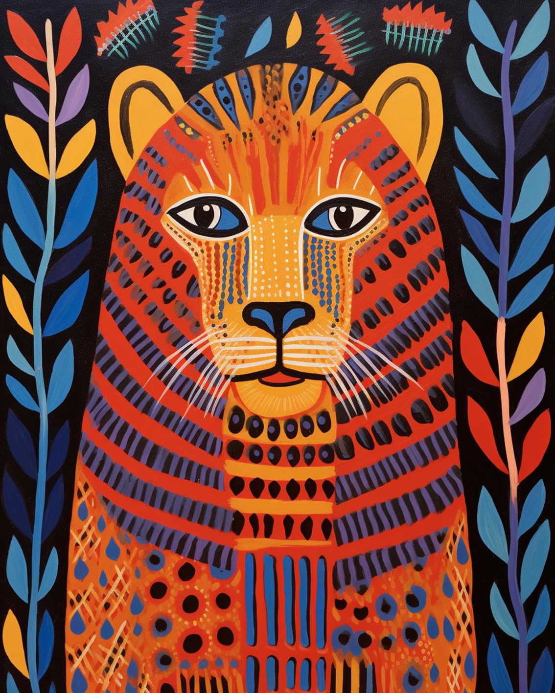 Tucocoo Gond Painting of Lion Paint by Numbers Kits 16x20 inch Canvas DIY Oil Painting for Kids, Students, Adults Beginner with Brushes and Acrylic Pigment - Graffiti Gond Lion Animal(Without Frame) Tucocoo