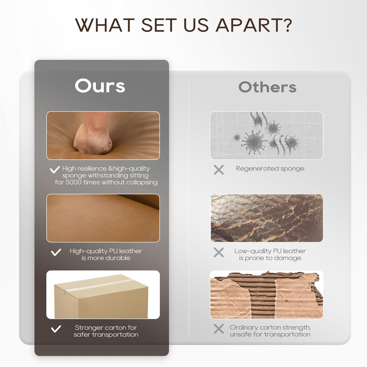 COLAMY 95Inches Oversized PU Leather Sofa for Living Room-Down Filled 3-Seater Modern Sofa with Extra Deep Seats, Wide Arm-Brown COLAMY