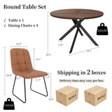 HIPIHOM 45.3 Inch Round Dining Table Set for 4, Mid Century Modern Small Coffee Set for Dining Room Kitchen Apartment (Dark Walnut Table + 4 U-Shaped Brown Chairs) HIPIHOM