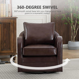 Simore Faux Leather Swivel Barrel Accent Chair Set of 2 for Living Room Bedroom, Comfy Modern Round Swivel Chair with Removable Pillow, Dark Brown Simore